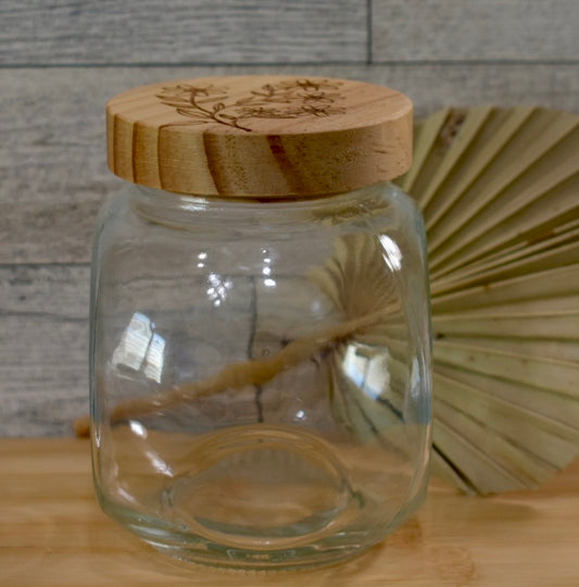 16 oz Glass Storage Jar with Engraved Bamboo Lid