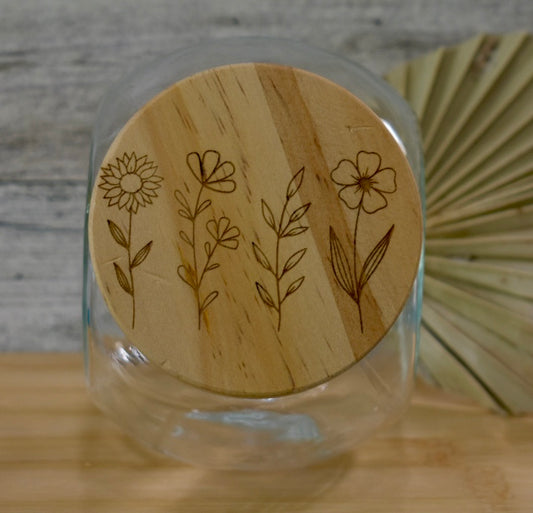 16 oz Glass Storage Jar with Engraved Bamboo Lid