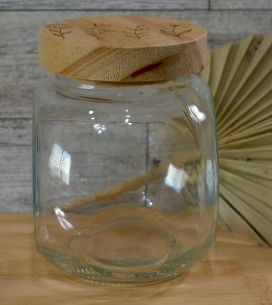 16 oz Glass Storage Jar with Engraved Bamboo Lid